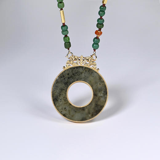 战国和田青玉璧+琉璃珠项链 商品图3