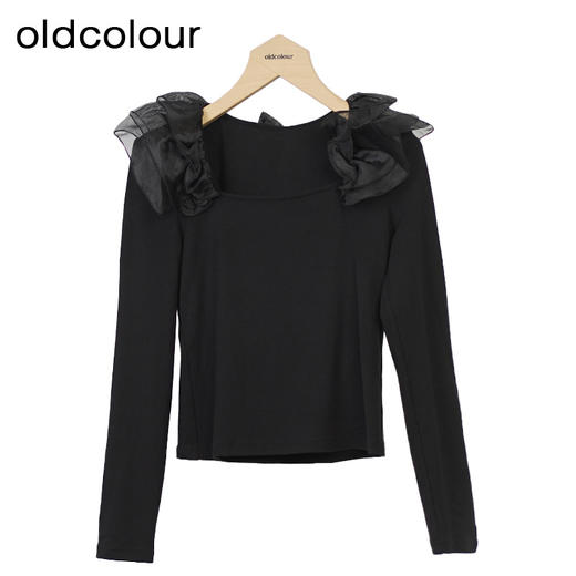 oldcolour设计感小众T恤秋季新款薄款长袖短款上衣女O33023318 商品图1