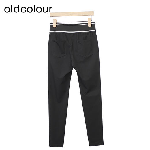 oldcolour黑色高腰休闲裤秋季新款修身收脚长款铅笔裤女O33073354 商品图1