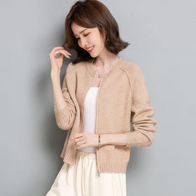 时尚洋气短款，高腰拉链棒球服针织开衫外套CC-tbrk-23180
