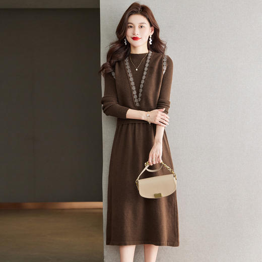 气质收腰修身针织连衣裙，马甲配毛衣裙子两件套CC-22-8285 商品图6