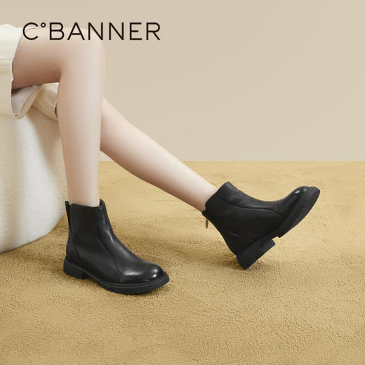 千百度粗跟时装靴秋冬洋气小短靴女鞋羊皮厚底增高美拉德A23532711 商品图2