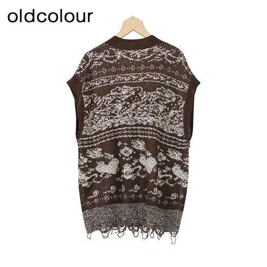 oldcolour复古V领背心秋季新款气质毛边套头针织衫女O34051428 商品图3