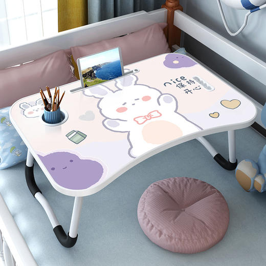 【折叠多功能懒人桌！简约时尚】床上书桌宿舍学习电脑桌，多功能简易卡通小桌子卧室，注塑缝边 一体成型 便携抽屉 圆润桌腿 轻松收纳 商品图6