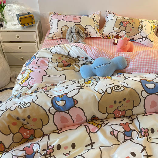 【床上三件套装！ins少女心卡通被套】粉色格子床单床上用品，温暖如初的少女心。清新粉色 悄然安放迷人魅力 少女心卡通被套，多种款式选择 学生宿舍必备时尚床上用品 商品图1