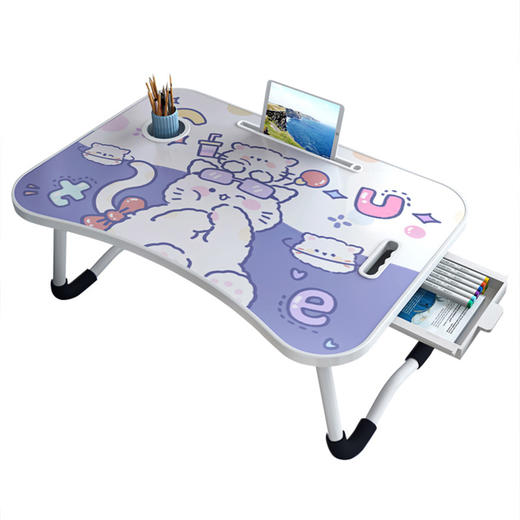 【折叠多功能懒人桌！简约时尚】床上书桌宿舍学习电脑桌，多功能简易卡通小桌子卧室，注塑缝边 一体成型 便携抽屉 圆润桌腿 轻松收纳 商品图7