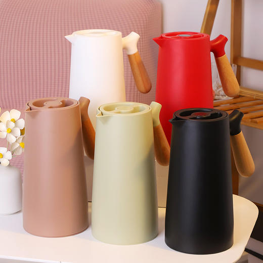 【超大容量！饮水的理想搭档】北欧家用保温壶木手柄玻璃内胆热水壶大容量咖啡壶礼品壶，木质把手设计，牢固耐用，缩口设计，提供保温效果。ry 商品图1