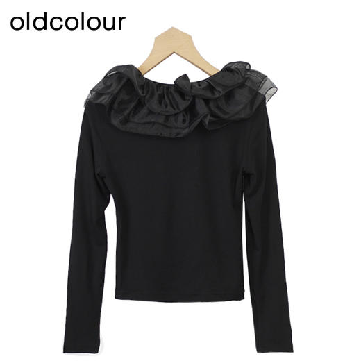 oldcolour设计感小众T恤秋季新款薄款长袖短款上衣女O33023318 商品图4