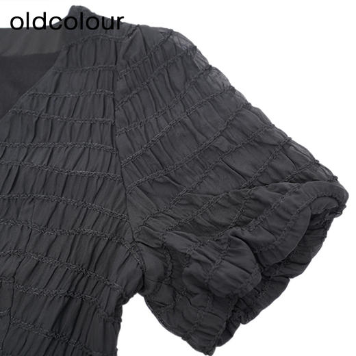 oldcolour黑色V领洋装秋季新款高腰显瘦A字中长裙女GO31101820 商品图4