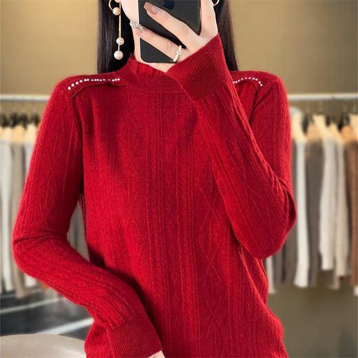 QHJY-JY891款甜美安迪绒打底衫女半高领毛衣修身蕾丝内搭针织衫 商品图6