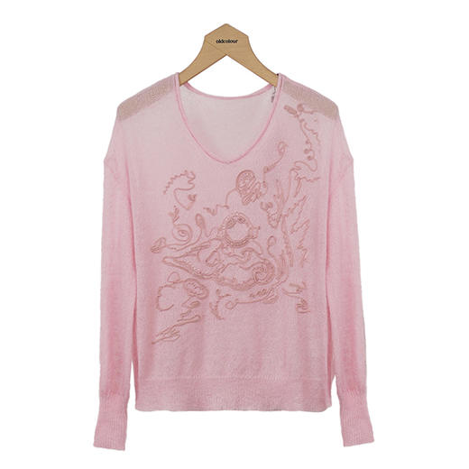 oldcolour长袖薄款针织衫秋季新款时尚气质百搭毛衣女O33052343 商品图0