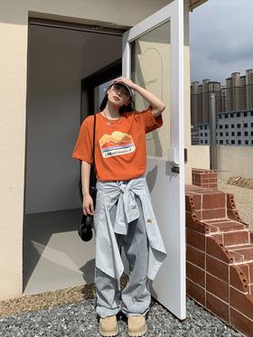 mostwantedlab彩虹/MWL-2312048/风景画石头拉浆印花短袖