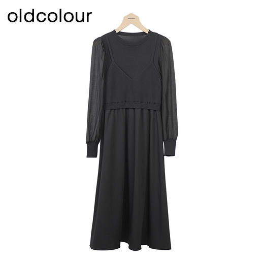 oldcolour长袖针织连衣裙秋季新款A字宽松圆领中长裙女O32106219 商品图2