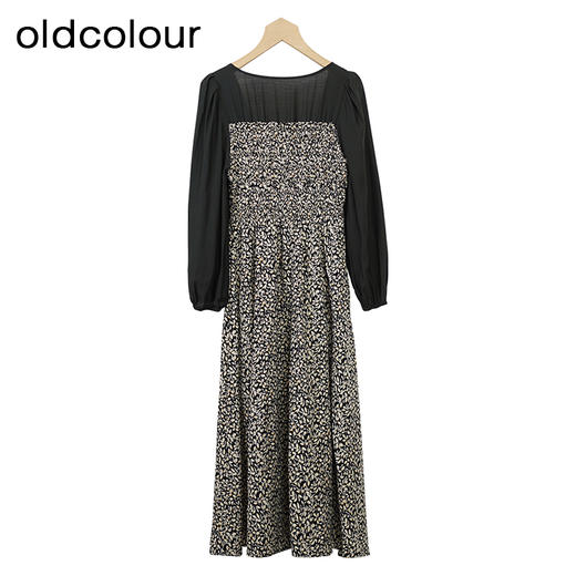 oldcolour碎花连衣裙秋季新款高腰气质方领长袖中长裙GO31103028 商品图1