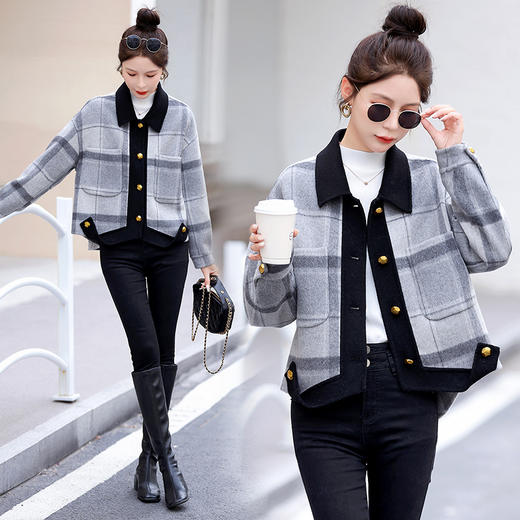 撞色双面羊毛大衣，气质短款外套HR-BX2312 商品图5