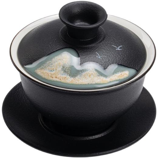 「禅风黑陶！山川之美」黑陶纯手绘三才盖碗 防烫手敬茶碗家用复古陶瓷功夫茶具泡茶碗餐饮用具 商品图4