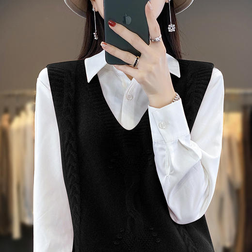 春秋新款打底针织软糯质感马夹宽松V领无袖坎肩毛衣QH-RY370 商品图6