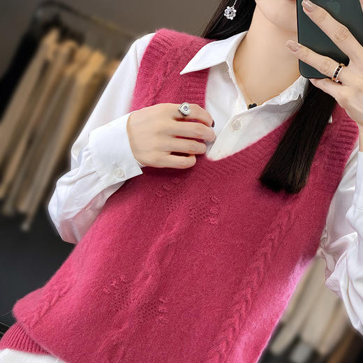 春秋新款打底针织软糯质感马夹宽松V领无袖坎肩毛衣QH-RY370 商品图2