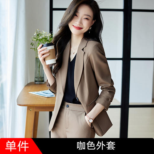ALBB-咖色小西装套装女2023早秋新款韩版时尚修身职业装西服两件套 商品图8