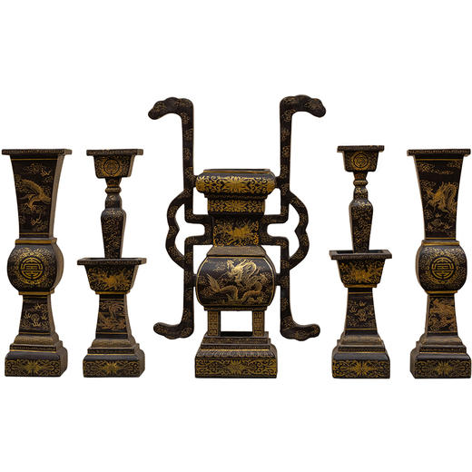 清代 黑漆描金龙纹五贡摆件 商品图5