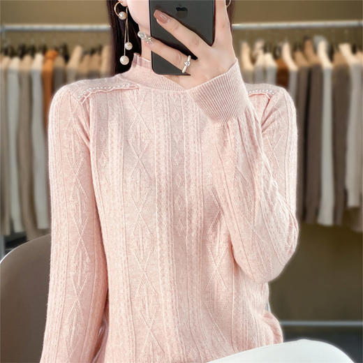 QHJY-JY891款甜美安迪绒打底衫女半高领毛衣修身蕾丝内搭针织衫 商品图4