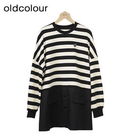 oldcolour条纹T恤洋装秋季新款设计感宽松显瘦短裙女O34103450