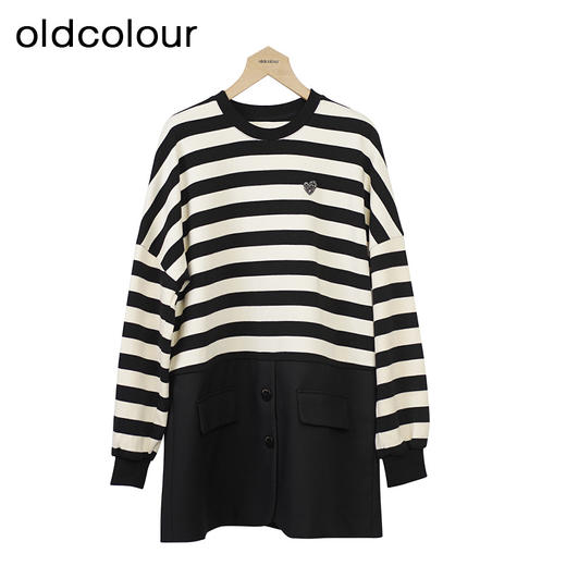 oldcolour条纹T恤洋装秋季新款设计感宽松显瘦短裙女O34103450 商品图0