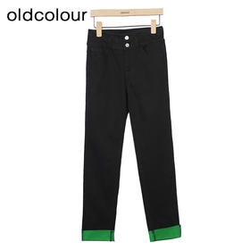 oldcolour黑色高腰牛仔裤新款时尚修身显瘦卷边铅笔裤女O32113255