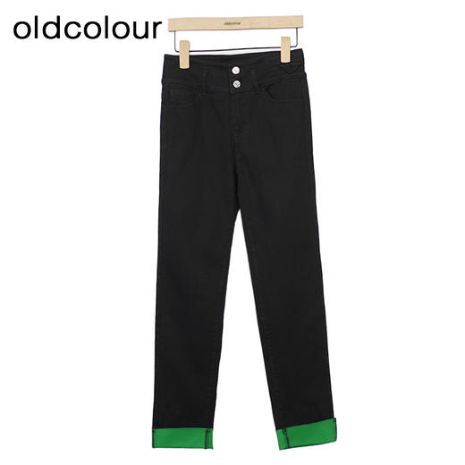 oldcolour黑色高腰牛仔裤新款时尚修身显瘦卷边铅笔裤女O32113255 商品图0