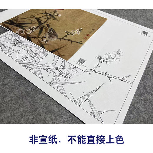 【大彩图】李晓明工笔画白描底稿小品《梅竹双雀图》临摹勾线花鸟线稿K063 商品图2