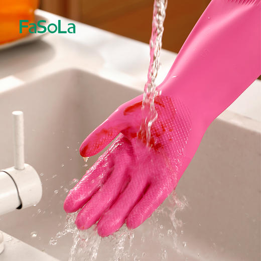 FaSoLa洗碗手套女厨房家用家务清洁防水橡胶皮耐用型洗衣服乳胶 商品图6