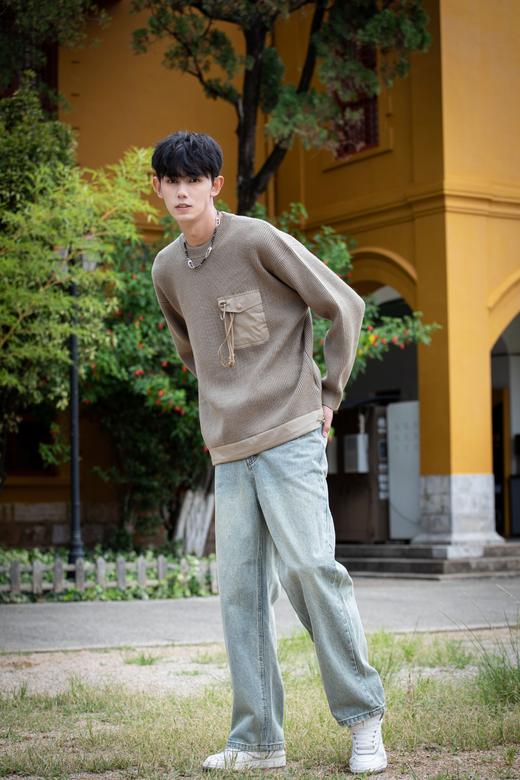 W332843188拼接圆领套头针织衫 商品图5