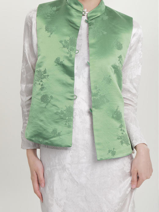 盛唐牡丹 |老工艺花蕾缎真丝马甲正反两穿 商品图7