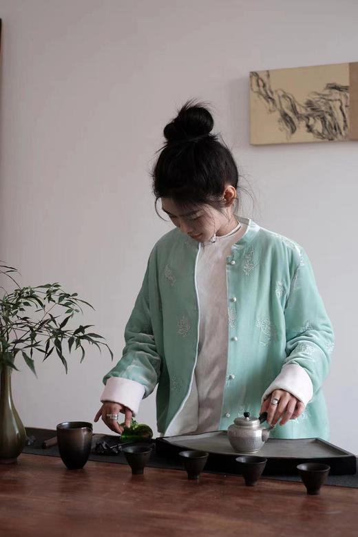 盛唐牡丹|双面穿丝绒绣花对襟外套(夹棉) 商品图7