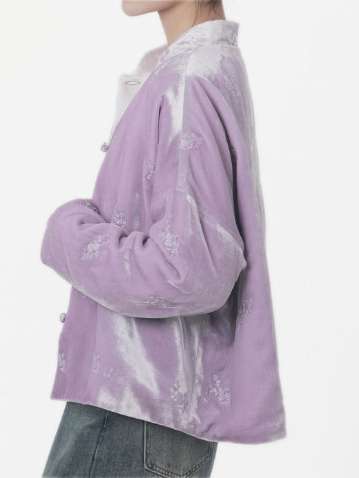 盛唐牡丹|香芋紫绣花丝绒两面穿棉服 商品图3