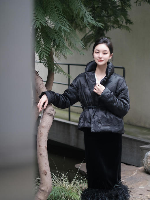 盛唐牡丹|梅兰竹菊真丝压花立领夹棉外套 商品图9