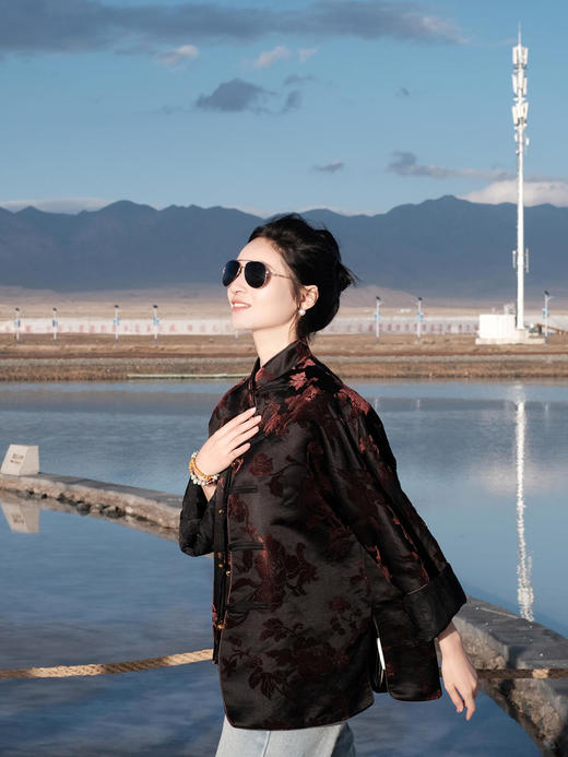 盛唐牡丹|酱色抽象牡丹漳绒外套 商品图8