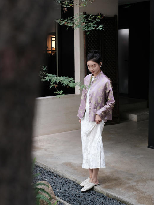 盛唐牡丹 |真丝提花梅兰竹菊外套/可正反两穿 商品图11