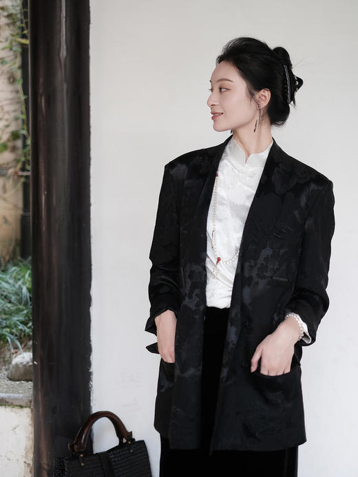 盛唐牡丹 |真丝冠乐绉凤凰纹双排扣西装外套 商品图1