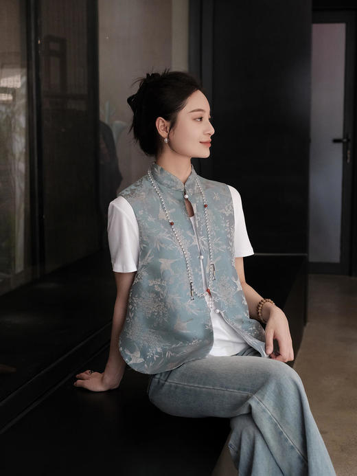 盛唐牡丹 |花锦缎喜鹊纹双面穿马甲 商品图3