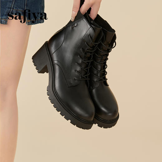 Safiya/索菲娅2023秋冬炸街CHIC百搭厚底粗高跟英伦系带短靴 SF34116116 商品图3