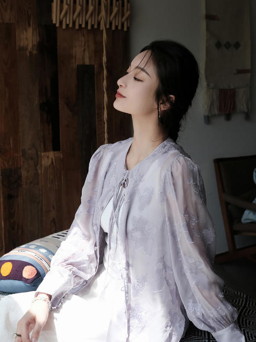 盛唐牡丹 |真丝乔其剪花纱女上衣 商品图8