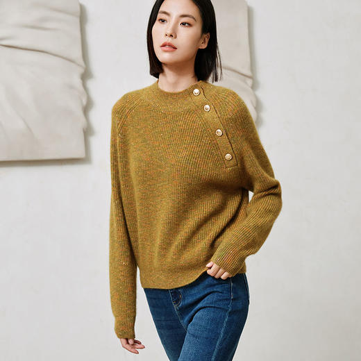 玳莎混色浣熊绒针织衫女秋新款半高领保暖斜门襟设计感毛衣  DD33319 商品图2