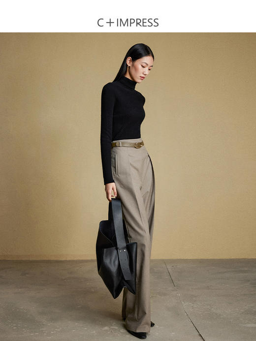 西嘉C+IMPRESS/西嘉美拉德羊毛休闲裤女秋冬新款舒适百搭棕色直筒裤子KZ2304032 商品图3