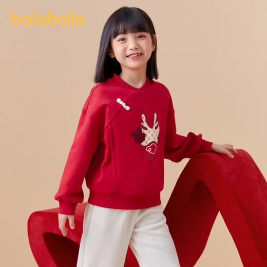 巴拉巴拉女童卫衣儿童装新款新年季中大童红色萌趣本命年上衣 商品图2