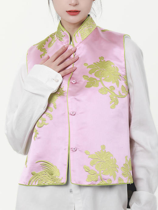 瑕疵 |盛唐牡丹| 繁花似锦真丝锦缎+香云纱两面穿手推绣马甲[特价品](特殊商品不退不换) 商品图0