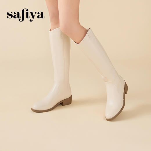 Safiya/索菲娅2023冬季新款显瘦尖头粗跟高筒西部骑士靴 SF34117402 商品图4
