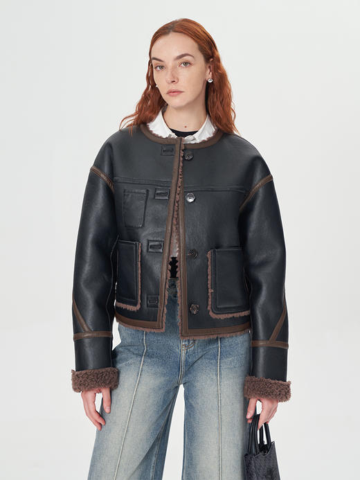 Self Who羊毛皮草外套女冬季2023新款小个子高级感两面穿环保PU皮 商品图4