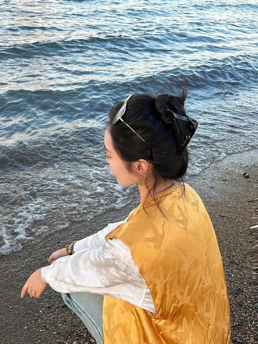 盛唐牡丹 |真丝提花仙鹤纹夹棉马甲 商品图6