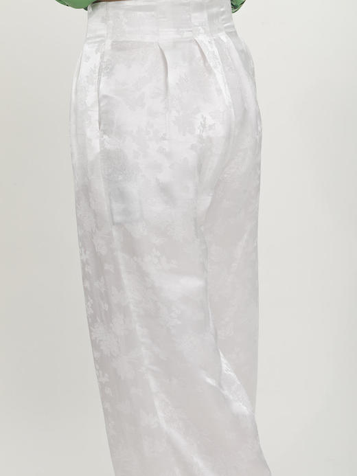 瑕疵|盛唐牡丹 |真丝提花阔腿裤珍珠白平腰版 (蝶恋花纹样）[特价品](特殊商品不退不换) 商品图13